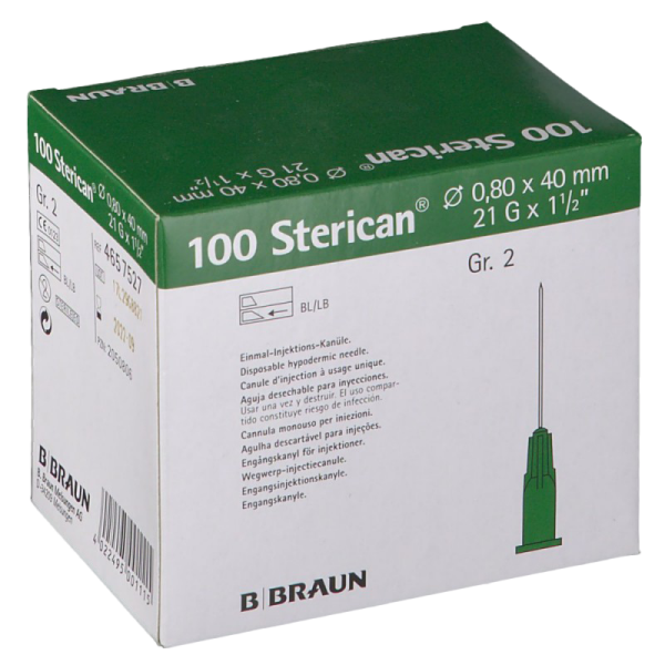Sterican Einmal Injektionskanüle von B.Braun Gr. 2 21Gx1 1/2 0,80x40mm 100 Stück