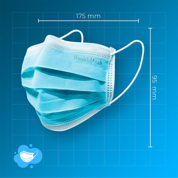 Medizinische  OP- Masken in Blau von HealthMask/ 3 Lagig (Box) EN14683:2019+AC:2019 Typ 2 R