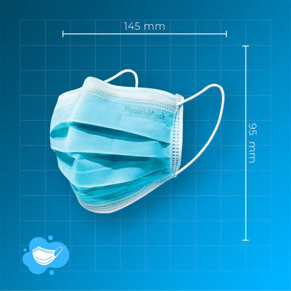 Medizinische  OP- Kindermasken in Blau von HealthMask/ 3 Lagig (Box) EN14683:2019+AC:2019 Typ 2 R